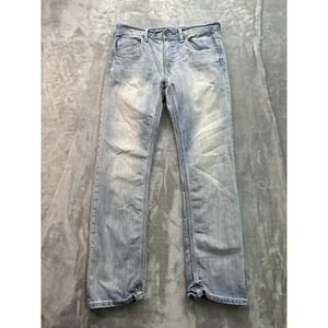 BKE Jeans Mens Sz 33L Blue Jake Straight Leg Faded Whiskered Denim Guys Western